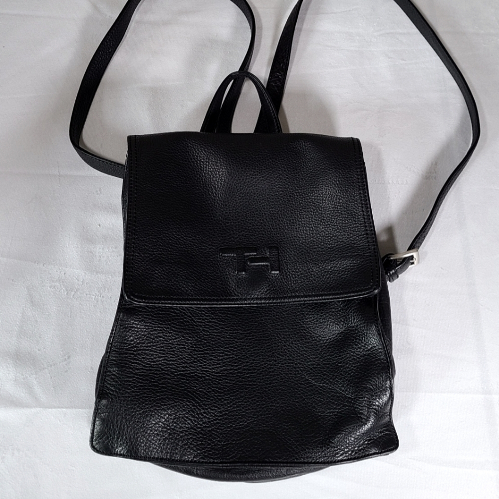 Tommy Hilfiger Black Leather Crossbody Backpack - Picture 2 of 5